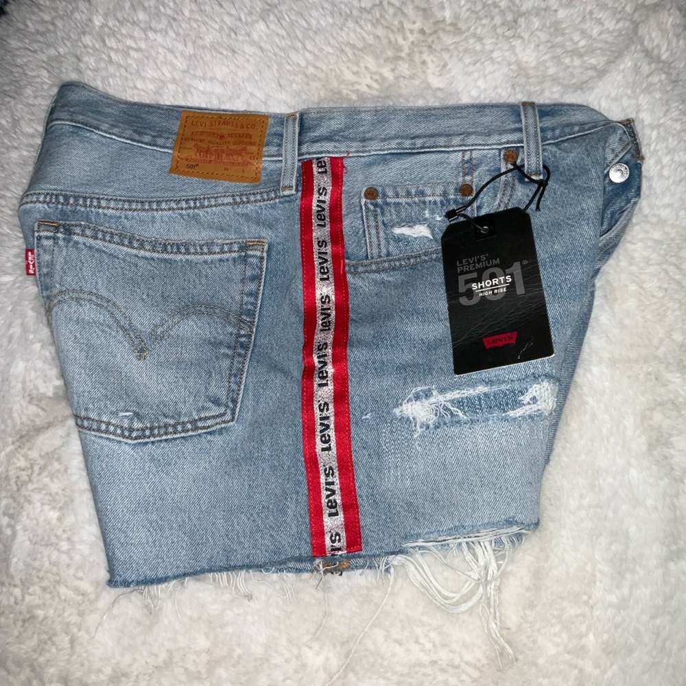 Levis Premium 501 Striped Logo High Waist Shorts